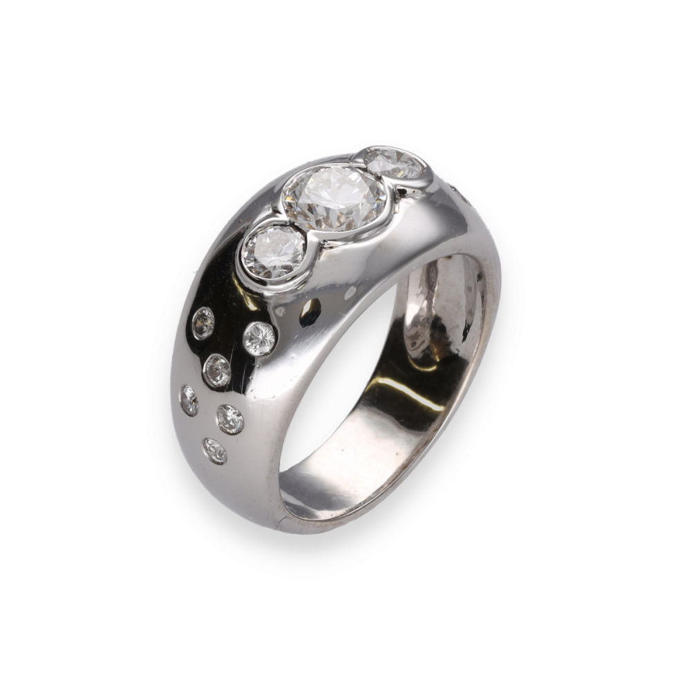 Bague Jonc Anglais En Or Gris 18 Cts Avec Un Diamant De 0 88 Cts G SI2