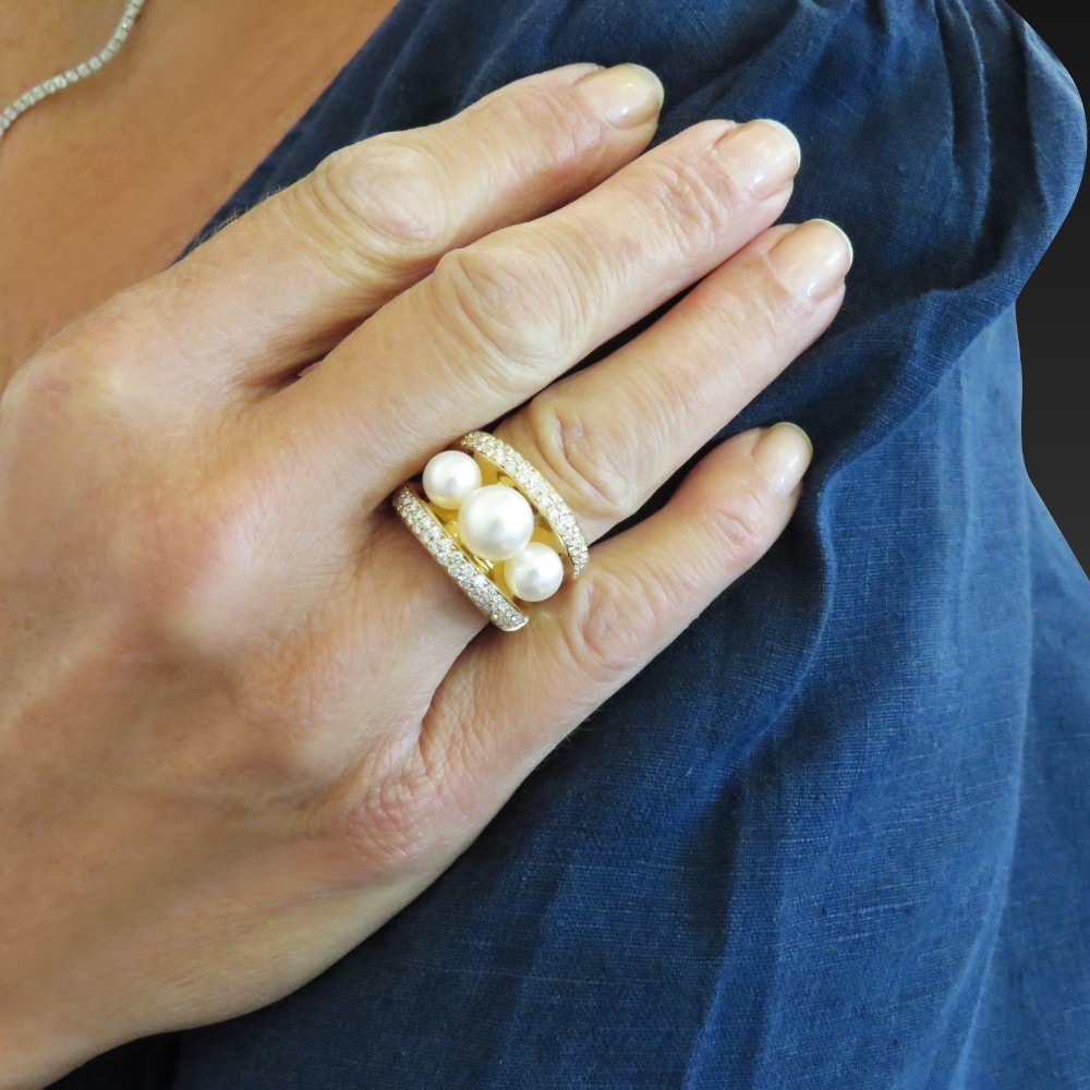 Bague Poiray Fidji En Or Jaune 18k Avec Perles Akoya Et Diamants