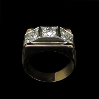 Bague Tank vintage vers 1945 en Or 18K et Platine avec Diamants .