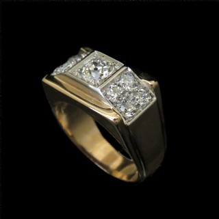 Bague Tank vintage vers 1945 en Or 18K et Platine avec Diamants .